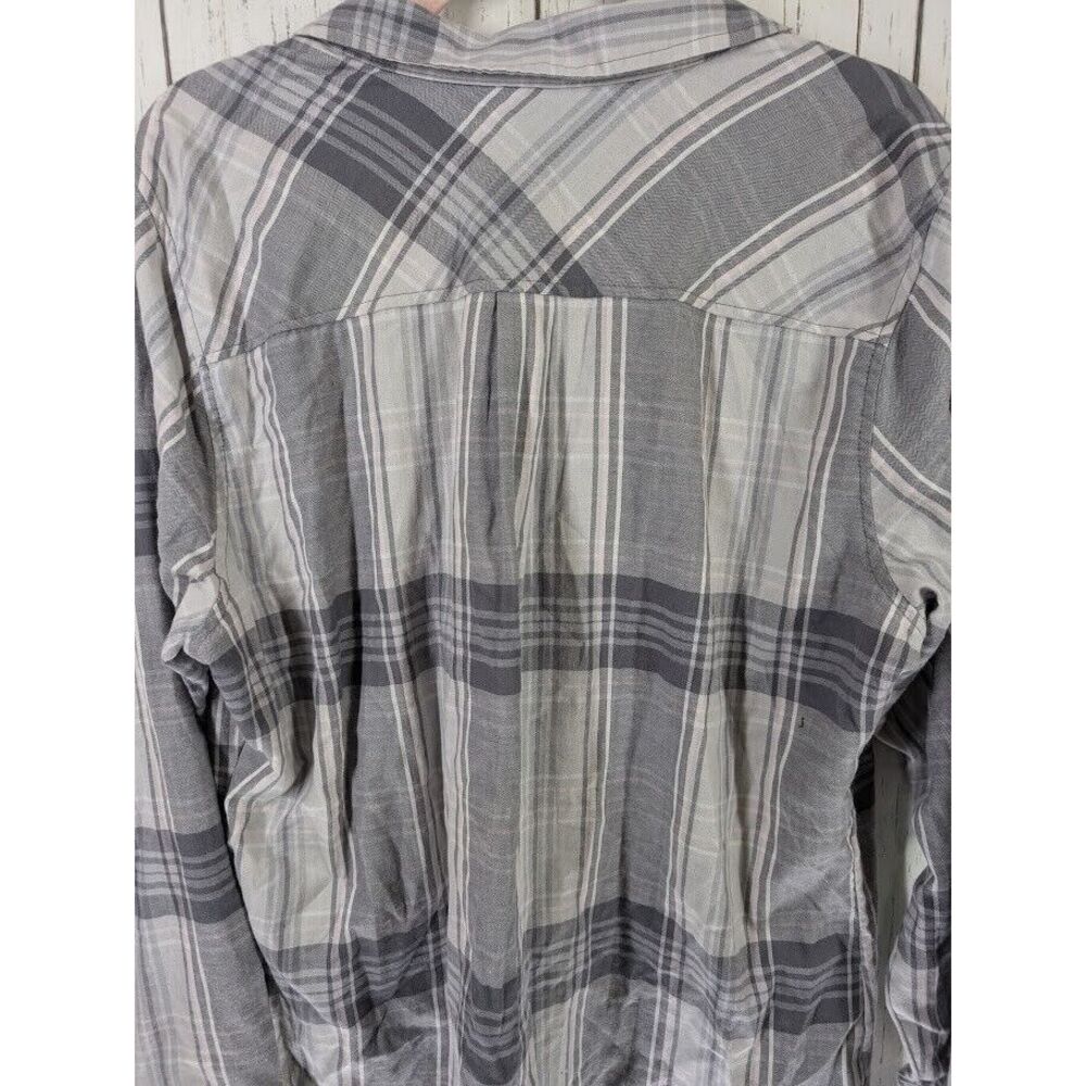 Croft Barrow Size XXL Gray Plaid Button Down Collar Long Sleeve Casual Top - Picture 6 of 8